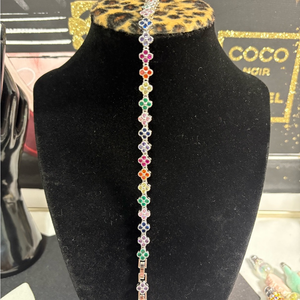 Multicolor Mini Clover Silver tone Bracelet